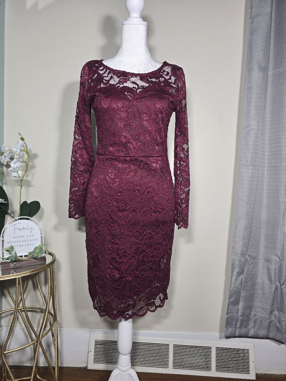 Ambiance Deep Red Lace Long Sleeve Dress